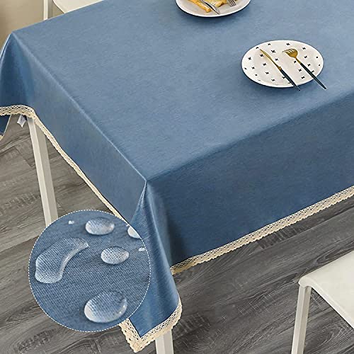 Nappe de table rectangle bleu imperméable lavable propre et épaisse 70x70 - 2