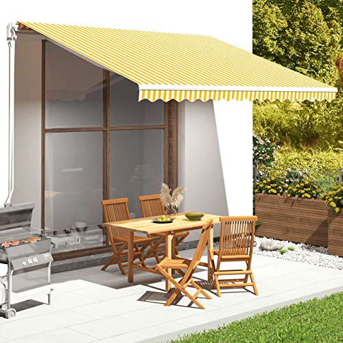 Casa Toldo retráctil para exteriores, color amarillo y blanco, 4 x 3,5 m, toldo de repuesto para balcones, patios y terrazas, con brazos extensibles