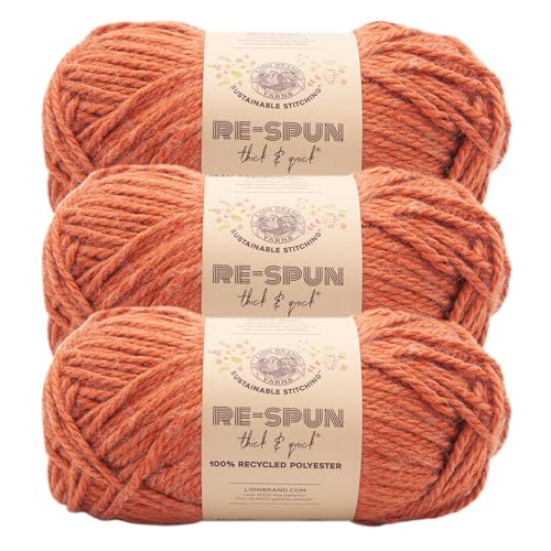 Image of Lion Brand Yarn, Re-Spun Thick & Quick Yarn, Cinnamon Stick, Brown, 3 Pack