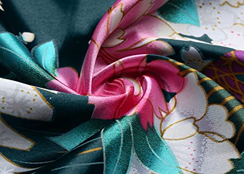 Image of BABEYOND Women's Kimono Robe Long Satin Robes with Peacock and Blossoms Printed Kimono Nightgown