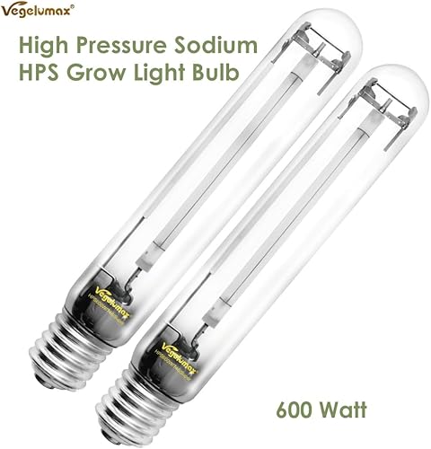 Miniatura 4 de Vegelumax Paquete de 2 bombillas hidropónicas de alta presión de 600 vatios de sodio HPS de crecimiento, espectro rojo y naranja mejorado de alto