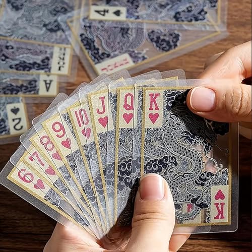 zeamas 2 Decks of Transparent Waterproof PVC Playing Cards – Dragon & Tiger Design – Perfect for Home, Travel, and Table Games – Great Gift for...