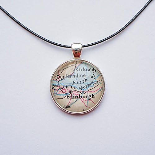 Atlas Pendant Edinburgh Vintage Map Scotland Necklace Paper Upcycle Glass Dome Edinborough Map Jewelry Wanderlust Birthday Travel Gift Ideas