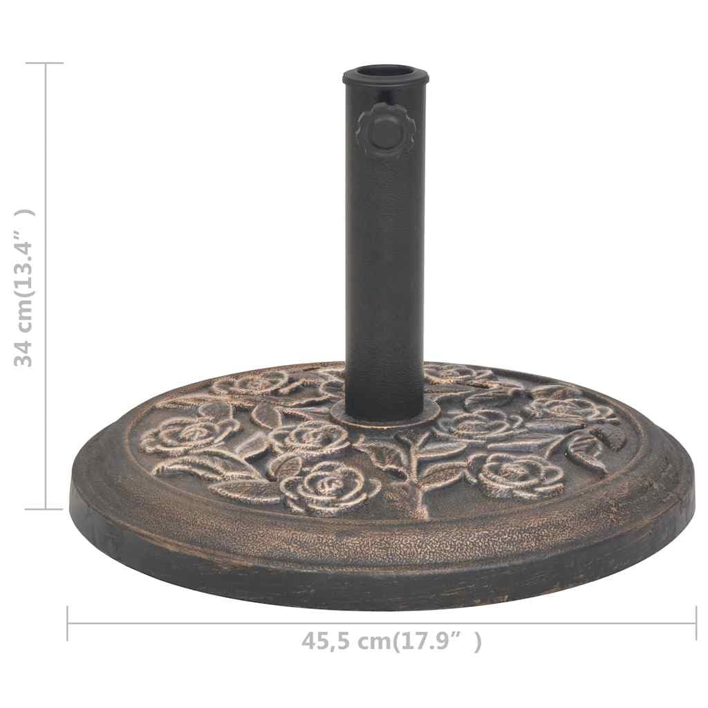 Stojak na parasol przeciwsłoneczny, z żywicy, okrągły, w kolorze brązu, 9 kg, z bolcami zamykającymi i adapterami, do rur parasoli 38 i 48 mm, odporny na warunki atmosferyczne, na balkon
