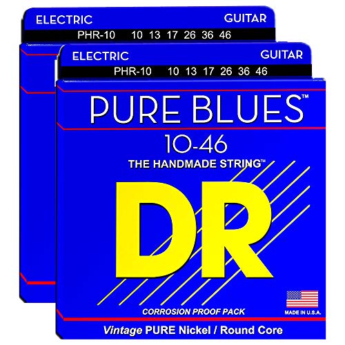 Jeu DR Strings PHR-10 Pure Blues 10-46 cordes guitare électrique à âme ronde en lot de 2