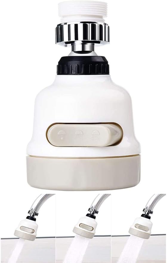 WIDERZONE Movable Kitchen Tap Head Sink Faucet 360? Swivel, Dish Sprayer Aerator, Strong Water Pressure, 3 Modes, 1 Adapter and 3 Washers, Compatible with 99% Taps(White)