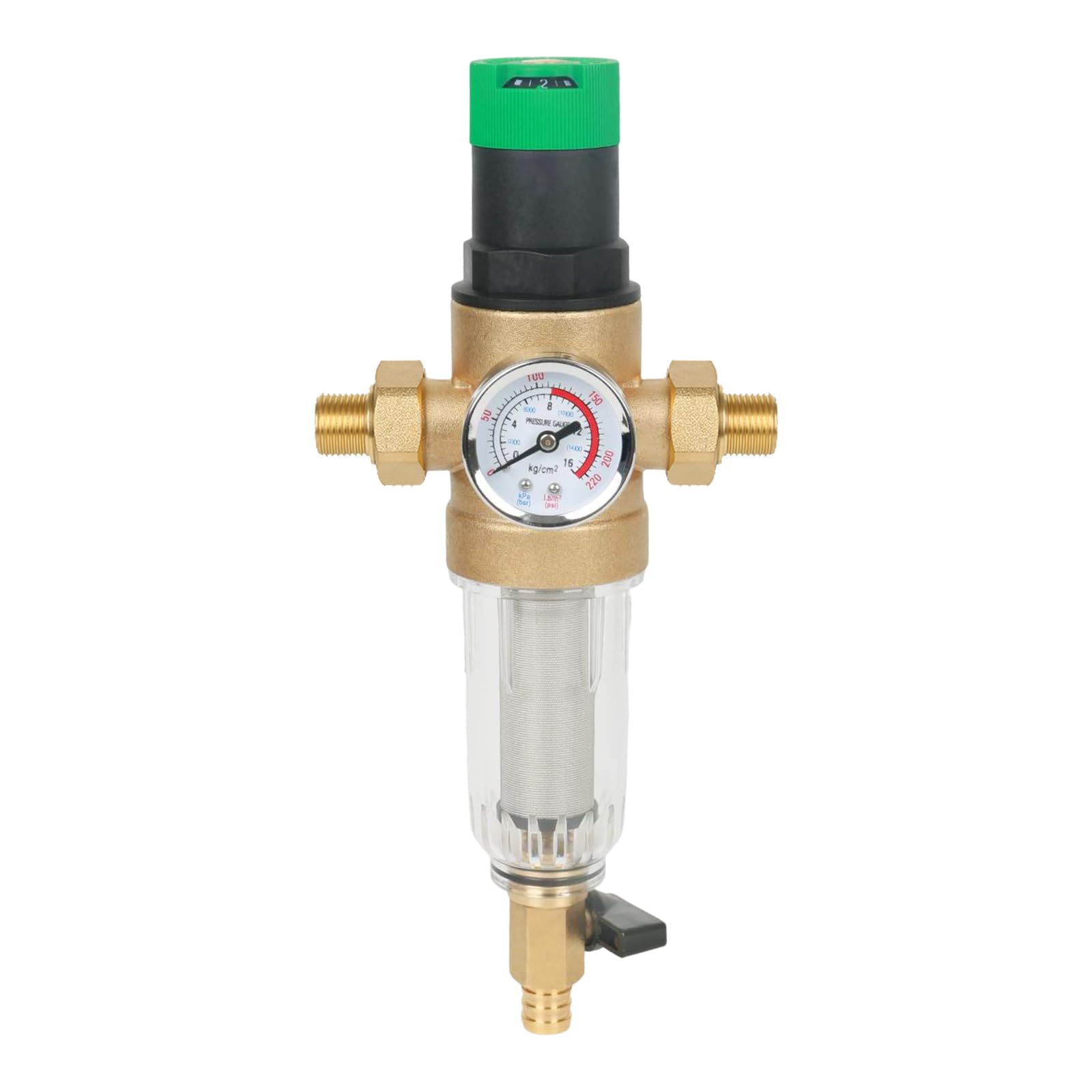 Riduttore di Pressione dell'Acqua Con Manometro e Misuratore, Regolatore Con Filtro Autopulente, Valvola di Riduzione, in Ottone (3/4")