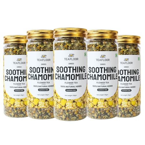 Image of TEAFLOOR Dried Soothing Chamomile: Antioxidant-Rich Chamomile Tea For Increasing Immunity And Perfect Night's Sleep | No Caffeine, 35 Grams (Pack Of 5) |, Loose Leaves