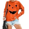 Women’s Halloween Pumpkin Face Long Sleeve Sweatshirts Lightweight Casual Pullover Tops