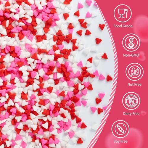 Image of Edible Heart Sprinkles for Cake Decorating,Red Pink White Small Heart Shapes Mix,Miniature Sugar Sprinkle for Baking Decorations,Cake Ice Cream Cookies Cupcake Chocolate Topper Birthday Wedding Supplie | 130g,Baking Decorations for Cookies Donuts,Cupcake Topper,Birthday Wedding Anniversary Feasts,Themed Holiday Party Supplies