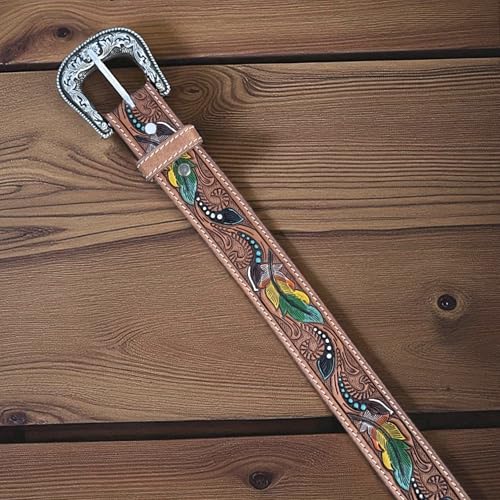 DANIEL'S ARTPLANET Men's Western Belt 1.5” Wide Full Grain One Piece Leather Tooled Belt with Buckle Handmade Engraved4