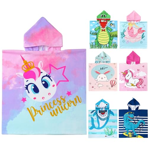 Image of NovForth Kids Beach Towel for Boys Girls, Hooded Bath Towel Wrap, Toddler Pool Towel with Hood