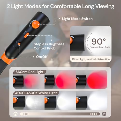 LifeZoom Neck Reading Light, Rechargeable Book Light for Reading at Night, 660nm Red Light & White Modes, Flexible 360° Bendable, Lightweight for Reading, Travel, Eye Care, Better Sleep & Recovery