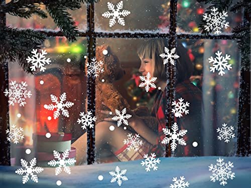 222Pcs White Snowflake Window Clings Decal Wall Stickers Ornaments Party Supplies For Winter Wonderland Frozen Theme Party Decorations Happy New Year Birthday Xmas Holiday, 6 Sheet #TOP1