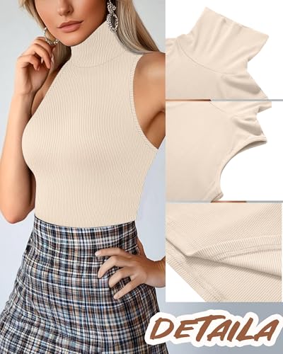 Ficerd 3 Pack Women's Sleeveless Mock Turtleneck Tank Tops Ribbed Knit Slim Fitted Stretchy Shirts Casual Layer Basic Tees3