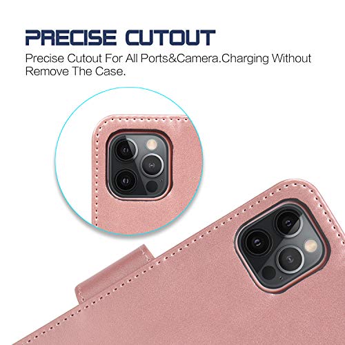 Arae Case For Iphone 12 Pro Max Wallet Case Flip Cover With Card Holder And Wrist Strap For Iphone 12 Pro Max 6.7 Inch (Rose Gold) #TOP5