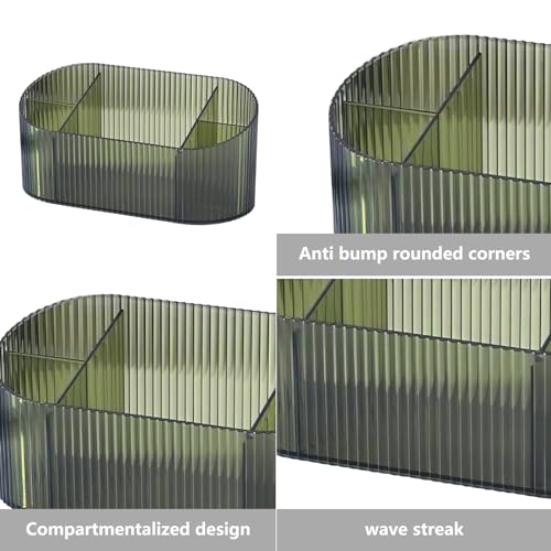 DASITON Capacity Makeup Brush Holder,5 Slot Makeup Brush Holder,Vintage striped Make Up Brush Holder,for Vanity Decor,Bathroom Countertops,Desk Storage Container,Cosmetic Display c image 3