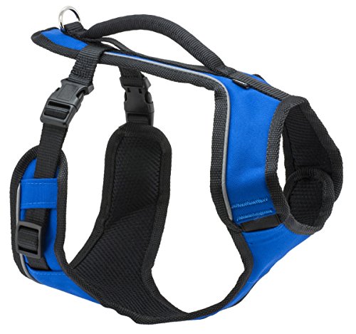 PetSafe EasySport Harness - Durable Padded Fabric, Adjustable Elastic Neckline, Rear-Leash Attachment & Nighttime Reflective Visibility - No Choke or Gag Secure Fit - Small - Blue
