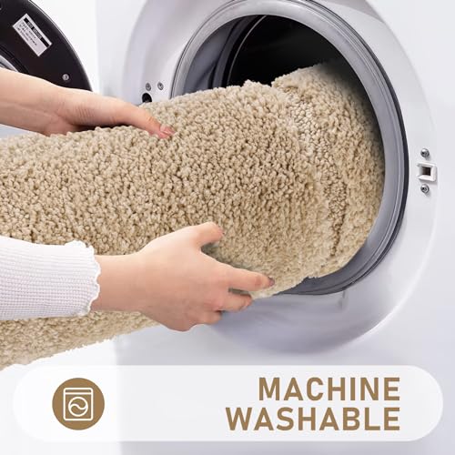 Pauwer Mikrofaser Badematten Set 3 teilig rutschfest Waschbare Badteppich Badvorleger und WC Vorleger Saugfähiges Badezimmerteppich Set, Beige – Bild 7