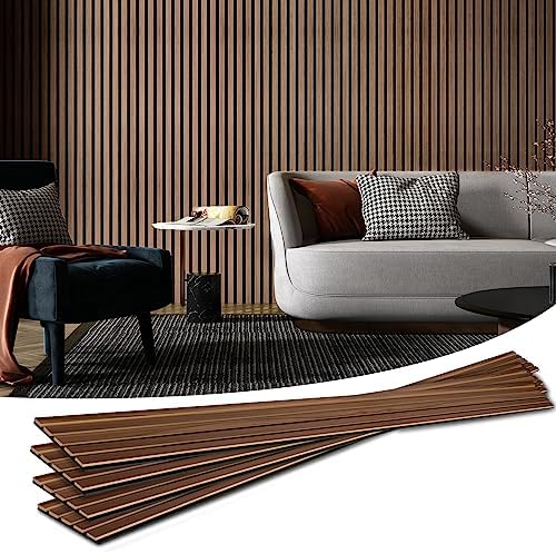 Art3d 4-Piece Wood Slat Acoustic Panels for Stylish Decor and Noise Reduction, 3D Textured Panel for Ceiling and Wall, Walnut