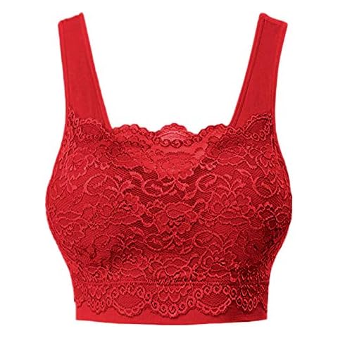 Sllowwa Sports Bras for Women UK Lace Padded Bralette Lace Bandeau Bra Tube Bra Lace Top with Straps and Removable Pads for Ladies Girls Sports Bra 2022 Summer(XXL,Red) Cover