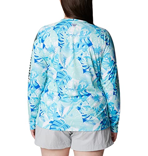 Columbia Camiseta feminina Super Tidal manga longa, Gulf Stream Philo Palms, 2X Plus