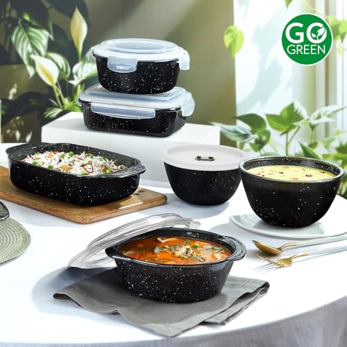 Image of Borosil 1 L Serving & Mixing Bowl with Lid | Made in India Borosilicate Glass Bowl for Kitchen & Dinning | Bowl for Mixing Dough, Salad, Batter | Microwave & Dishwasher Safe (Pebble Black)
