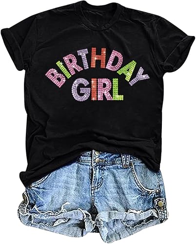 Tewmeu Birthday Girl Shirt Womens Sequin Birthday Party Gift Cute...
