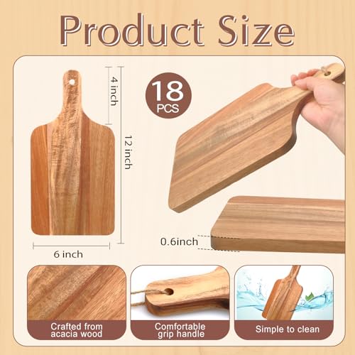 Juego de 18 tablas de cortar de madera Acacia con mango miniatura 2