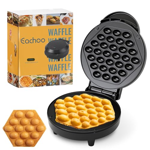 Bubble Waffle Maker - 1000W Electric Non stick Egg Waffler Iron Griddle w/Ready Indicator Light - Ready in under 5 Minutes- Free Recipe Guide Included, Make Delicious Waffle Ice Cream Cones, Gift