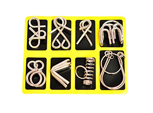 HLJgift IQ Toys IQ Test Mind Game Toys Brain Teaser Metal Wire Puzzles Magic Trick Toy Metal IQ Puzzle Set of 8