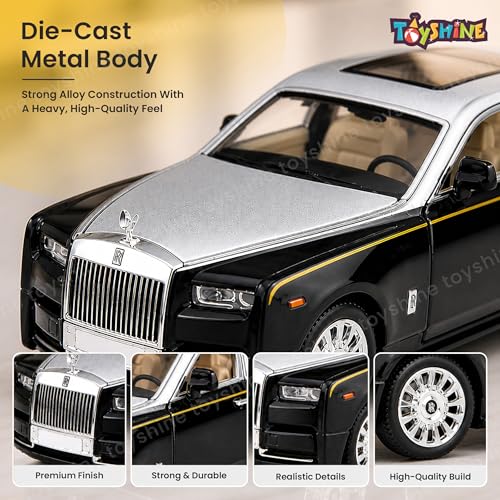 Image of Toyshine 1:35 Scale Rolls Royce Phantom Die Cast Car Model | Luxury Alloy Pull Back Toy Car with Lights & Sound | Openable Doors | Collectible Model Toy for Kids & Collectors, Silver