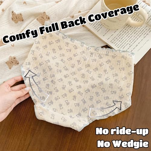 Cute Bear Korean Ruffled Panties for Teen Girls Breathable Cotton Fabric Mid Rise Anime Underwear 3XL 4 Pack4