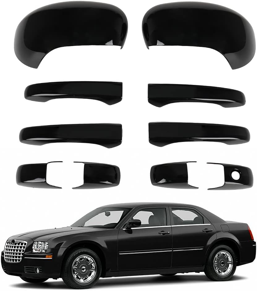 Door & Mirror Cover Compatible with Chrysler 300 300C 2005-2010 and Dodge Magnum 2005-2008, Gloss Black/Black Carbon Fiber(Gloss Black)