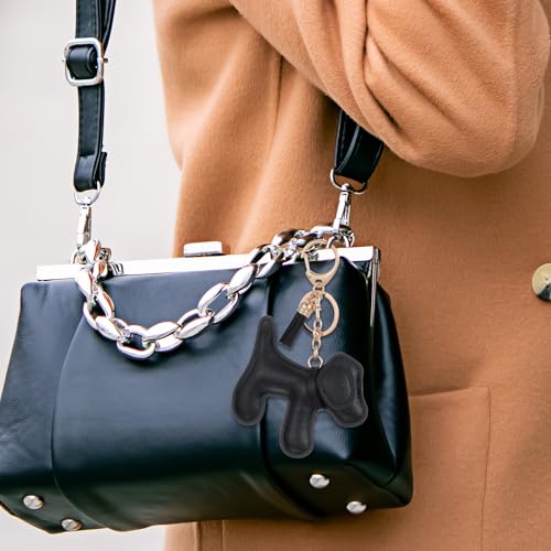 Giantree Hunde Schlüsselanhänger, Leder Taschenanhänger Süße Welpe Hundetasche Anhänger Hunde deko Rucksack Anhänger Geburtstagsgeschenk für Lieblingsmensch Taschenzubehör(Schwarz)