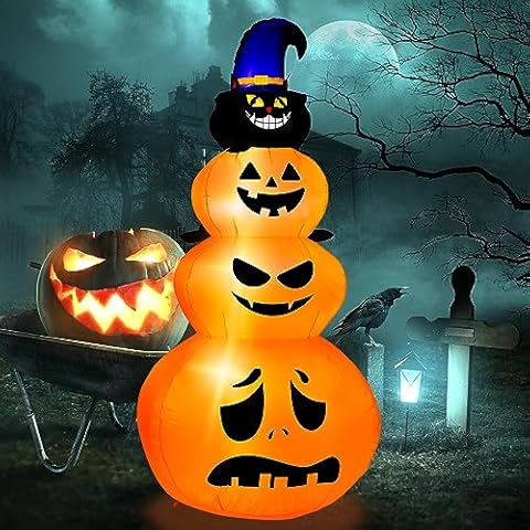 7.5 FT Halloween Inflatables Outdoor Decorations -Blow Up Pumpkin&Cat Halloween Yard Decorations,Build-in LED Lights Décor for Halloween Lawn Garden Holiday Party Cover