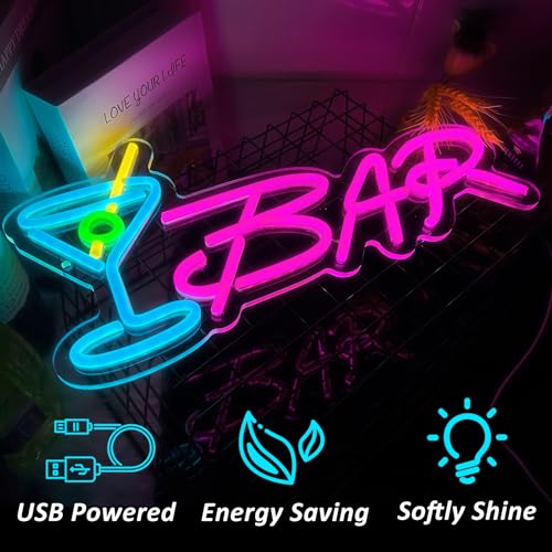 Image of Bar Neon Sign Neon Bar Signs for Home Bar LED Lights up Beer Signs for Party Wall Decor Man Cave Neon Light for Bar Pub Restaurant Christmas Gift, LED Business Bar Signs
