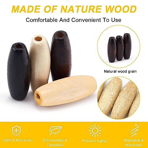 OLYCRAFT 100Pcs Large Wooden Loose Spacer Beads Macrame Beads Natural Wooden Tube Beads with 2.5 mm Large Hole for Bracelet Pendants Crafts DIY Jewelry Making(4 Colors) - Image 3