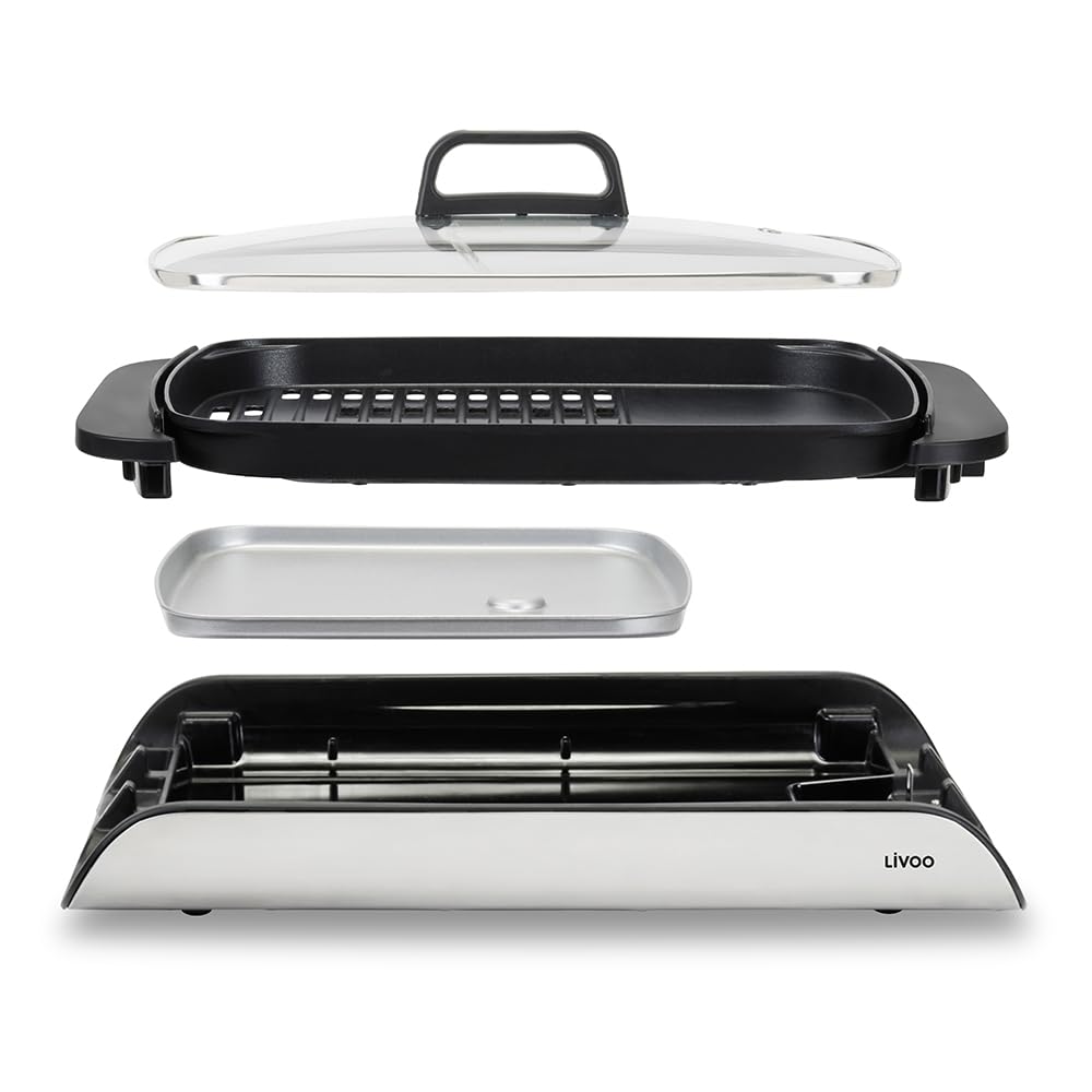 Livoo - Plancha grill con tapa DOC321-200W, 40 x 30 cm, 2 en 1, libre de PFOA/PFOS