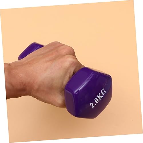 Miniatura 2 de PRETYZOOM 2 mancuernas antideslizantes de hierro fundido de plástico morado para hombres y mujeres, entrenamiento de fuerza, equipo de gimnasio,