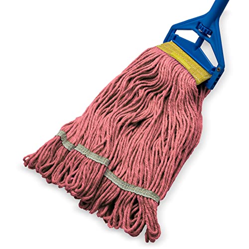 Image of SPARTA Flo-Pac Cotton Mop Head, Loop-Ended, Wide Band with 5 inch Yellow Band for Organized Cleaning, Small, Red, (Pack of 12)