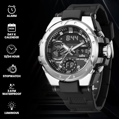 Image of V2A Styrke 5120 Analog Digital Watch for Men | Hybrid Multi Display Dial | Alarm Stopwatch Day Date 12 /24 Hr | TPU Strap | 30M Water Resistant | Gift for Mens