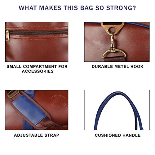 Image of Mounthood Leatherette Cabin Luggage Duffle Bags for Men and Women Tan Blue