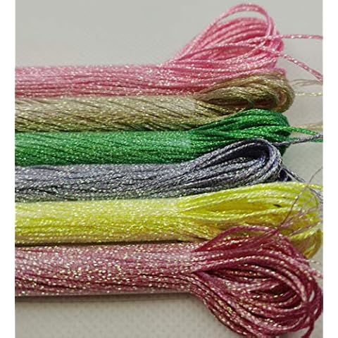 KCS 6-Strand Cross Stitch Metallic Variegated Pearl Shiny Embroidery Floss (6 skeins, Solid Color 2) Cover