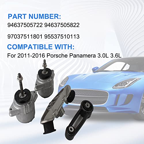 Kessocco 4Pcs Engine Trans & Torque Strut Mount 94637505722 94637505822 97037511801 95537510113 Engine Motor And Automatic Transmission Mount Set Compatible With 2011-2016 Porsche Panamera 3.0L 3.6L #TOP1