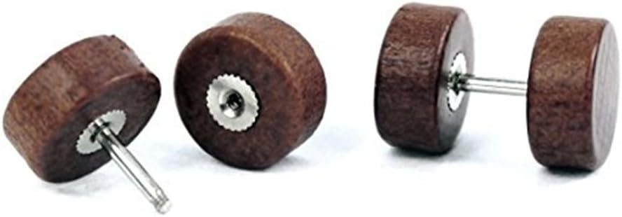 KARAY 8mm Wood Wooden Vintage Round Circle Fake Cheater Plugs Tunnel Unisex Stainless Steel Stud Earrings Lot Set (3pair a Set)