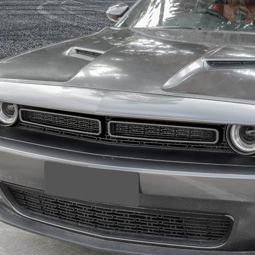 Image of for Challenger Front Grill Mesh Grille Inserts Trim Cover for Dodge Challenger 2015-2023 Black Carbon Fiber Grain Exterior Accessories 2pcs