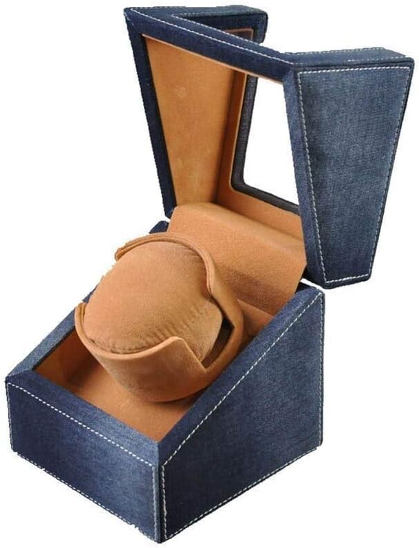FENOKD Automatic Watch Winder,Single Denim Art Premium Silent Motor Wood Box 4 Modes Rotation Winders-13×13×15.5CM