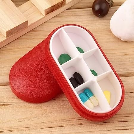 DHYANI 6 Parts Rectangle Shaped Portable Pill Box Medicine Case | Medicine Tablet Holder Organizer Dispenser Case Pill Cases