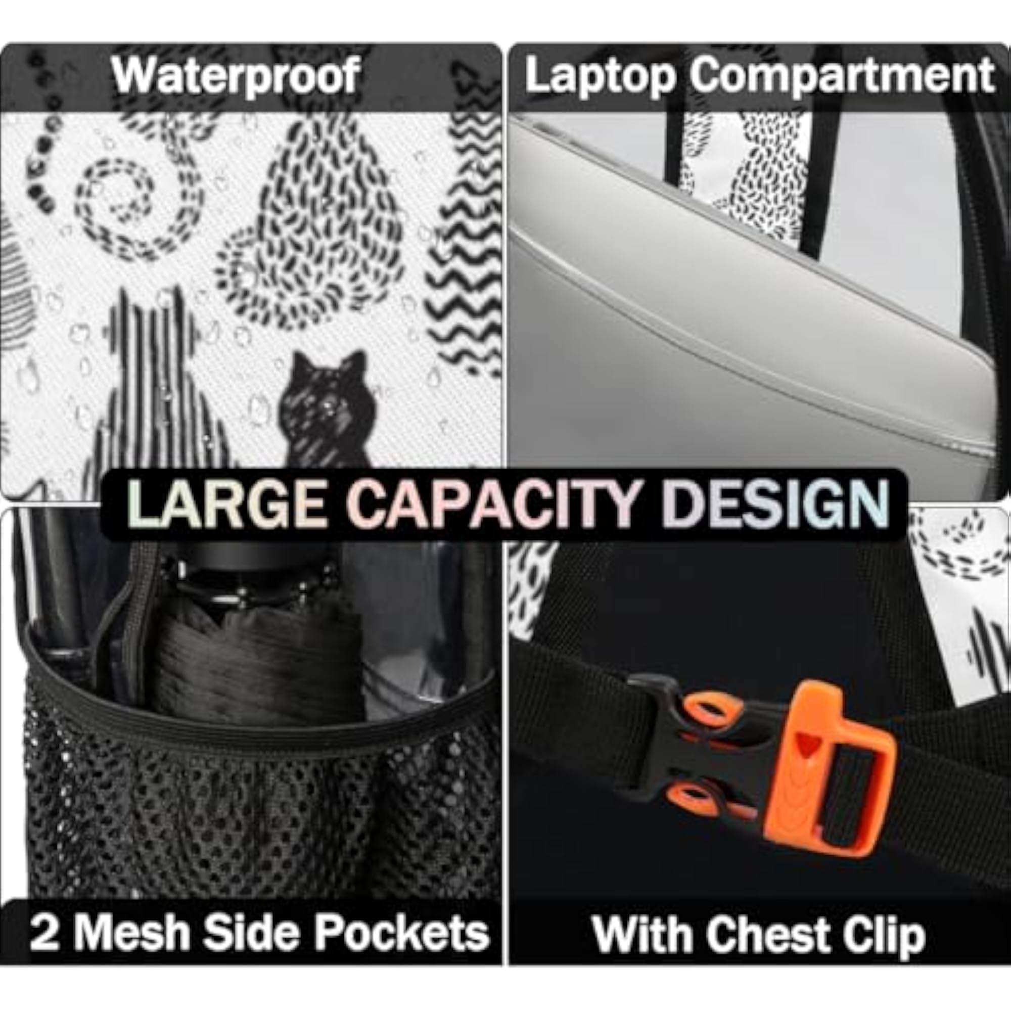 Black Cat Kitten Clear Backpack with Laptop Compartment